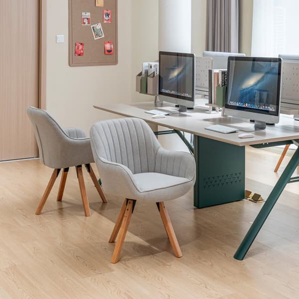 MYSIGA MÖBLER Roterande kontorsfåtölj Beige tyg och bokträ ben, skandinavisk stil, CARSON