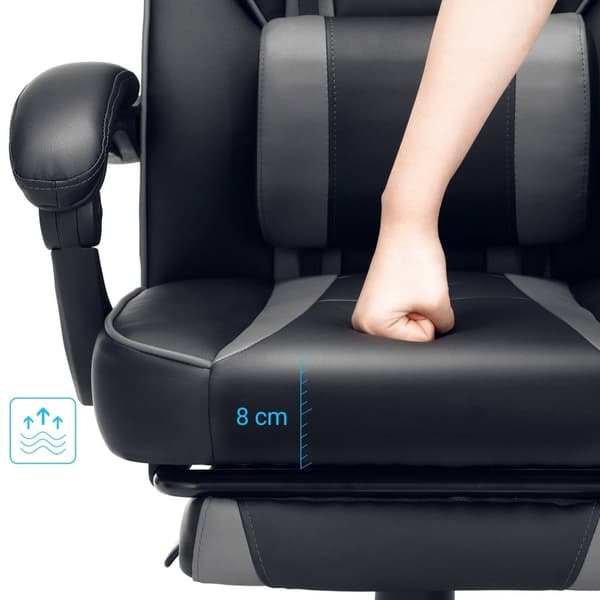 Rootz Gaming Chair - Racing Style Stol - Liggande kontorsstol - Svart-Grå - PU-plast - Högdensitetsskum - Stål - Nylon - 67cm x 66cm x 126cm - Bekväm