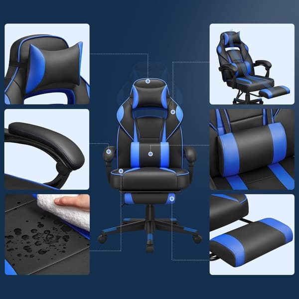Rootz Racing Style Gaming Stol - Kontorstol - Hvilestol - PU-læder - Maksimal komfort - Justerbar fodstøtte - Ergonomisk design - 67cm x 66cm x 116-12