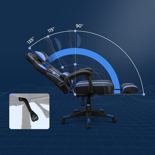 Rootz Racing Style Gaming Stol - Kontorstol - Hvilestol - PU-læder - Maksimal komfort - Justerbar fodstøtte - Ergonomisk design - 67cm x 66cm x 116-12