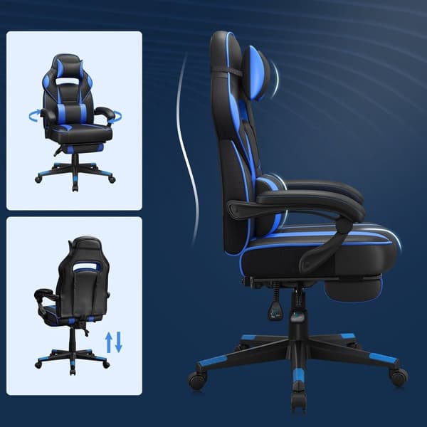 Rootz Racing Style Gaming Stol - Kontorstol - Hvilestol - PU-læder - Maksimal komfort - Justerbar fodstøtte - Ergonomisk design - 67cm x 66cm x 116-12
