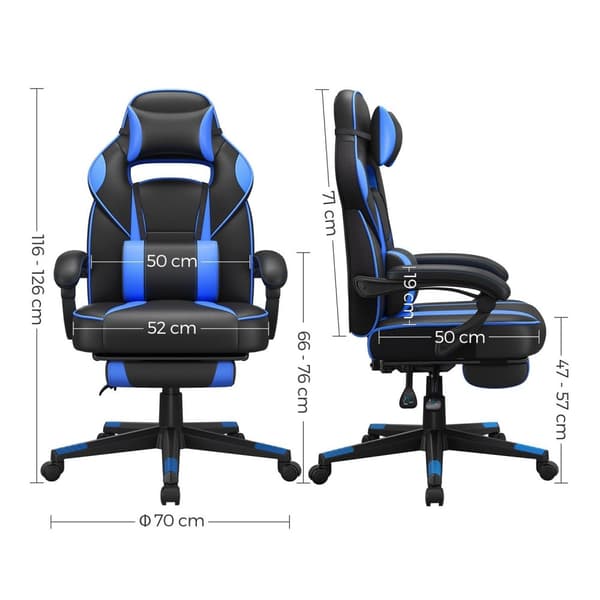 Rootz Racing Style Gaming Stol - Kontorstol - Hvilestol - PU-læder - Maksimal komfort - Justerbar fodstøtte - Ergonomisk design - 67cm x 66cm x 116-12