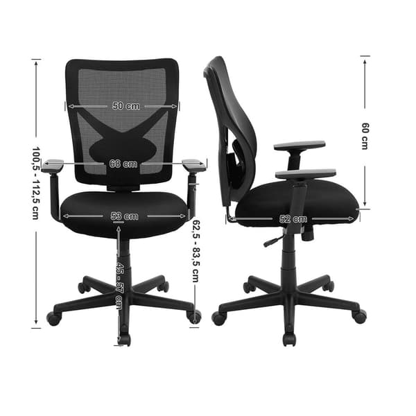 Rootz Ergonomic Office Chair - Skrivebordsstol - Justerbar lændestøtte - Forebygger muskeltræthed - Justerbar sædehøjde - 110,5-112,5 cm x 53 cm x 52