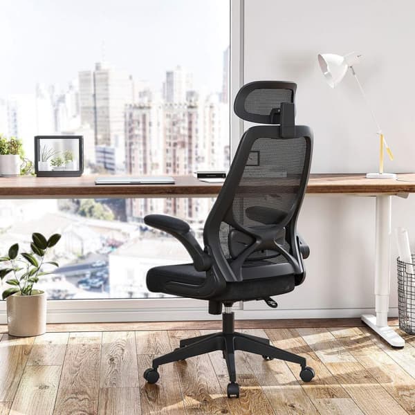Rootz Ergonominen toimistotuoli - Musta pöytätuoli - Kääntyvä tuoli - Teräsrunko - Nylon pyörät - Polyesteriverhoilu - Vaahtomuovipehmuste - 64cm x 62
