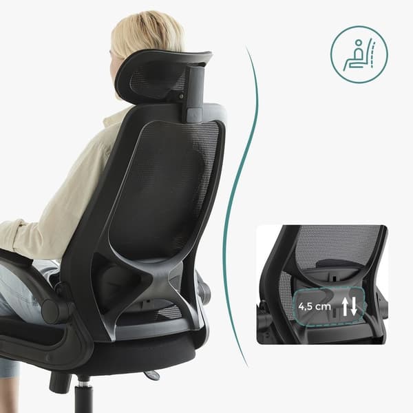 Rootz Ergonominen toimistotuoli - Musta pöytätuoli - Kääntyvä tuoli - Teräsrunko - Nylon pyörät - Polyesteriverhoilu - Vaahtomuovipehmuste - 64cm x 62