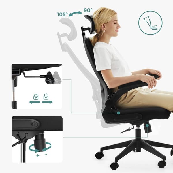 Rootz Ergonominen toimistotuoli - Musta pöytätuoli - Kääntyvä tuoli - Teräsrunko - Nylon pyörät - Polyesteriverhoilu - Vaahtomuovipehmuste - 64cm x 62