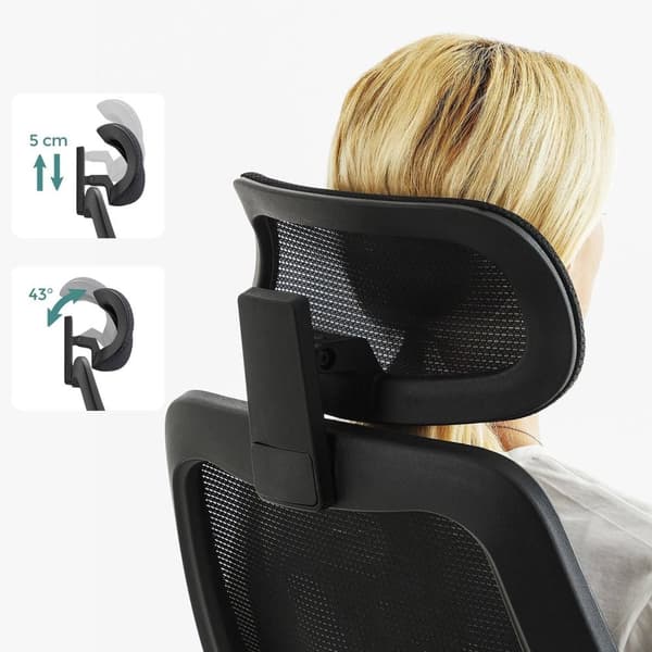 Rootz Ergonominen toimistotuoli - Musta pöytätuoli - Kääntyvä tuoli - Teräsrunko - Nylon pyörät - Polyesteriverhoilu - Vaahtomuovipehmuste - 64cm x 62