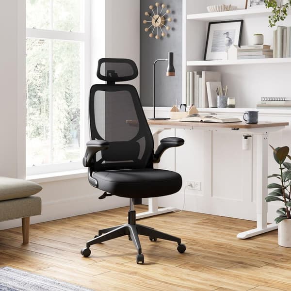 Rootz Ergonominen toimistotuoli - Musta pöytätuoli - Kääntyvä tuoli - Teräsrunko - Nylon pyörät - Polyesteriverhoilu - Vaahtomuovipehmuste - 64cm x 62