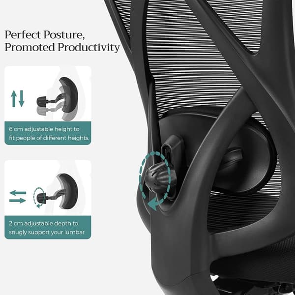 Rootz Ergonomic Black Office Chair - Drejestol - Justerbar Skrivebordsstol - Skumpolstret - Stålramme - 68cm x 66cm x (114-123,5)cm - Polyesterstof -