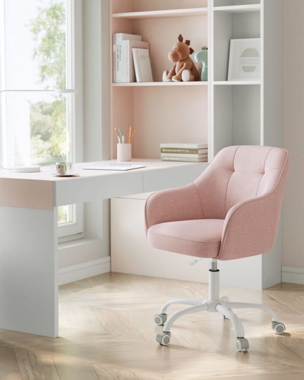 Rootz Swivel Chair - Rosa Accent Chair - Rullande fåtölj - Stålstomme - Skumstoppning - Bomulllinneblandning - 69cm x 65cm x (83-93cm) - Bekväm sittpl