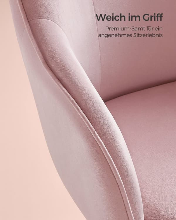 Rootz Pastel Pink Velvet Pelituoli - Työtuoli - Kääntyvä tuoli - Teräsrunko - Vaahtomuovipehmuste - PU-pyörät - 64cm x 64cm x (83-93)cm - Säädettävä i