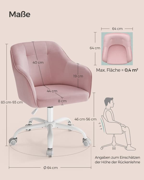 Rootz Pastel Pink Velvet Pelituoli - Työtuoli - Kääntyvä tuoli - Teräsrunko - Vaahtomuovipehmuste - PU-pyörät - 64cm x 64cm x (83-93)cm - Säädettävä i