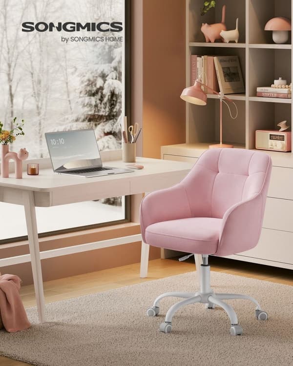 Rootz Pastel Pink Velvet Pelituoli - Työtuoli - Kääntyvä tuoli - Teräsrunko - Vaahtomuovipehmuste - PU-pyörät - 64cm x 64cm x (83-93)cm - Säädettävä i