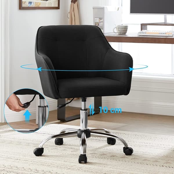 Rootz Højdejusterbar kontorstol - Skrivebordsstol - Drejestol - Sort imiteret linned - Moderne design - PU-hjul - Stålramme - 65cm x 69cm x (83-93)cm