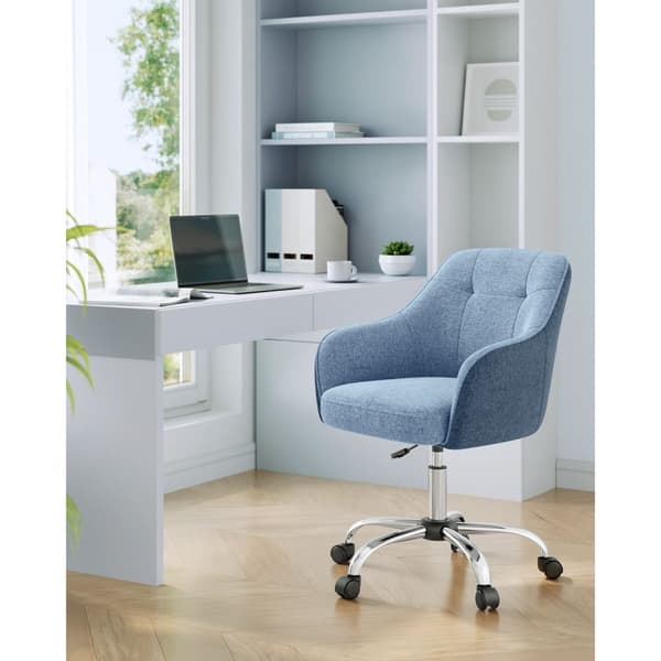 Rootz drejestol - Blå - Stålstel - Skumpolstring - Bomuldslinnedblanding - PU-hjul - Ergonomisk design - Justerbar højde - Letvægts - 69 cm x 65 cm x