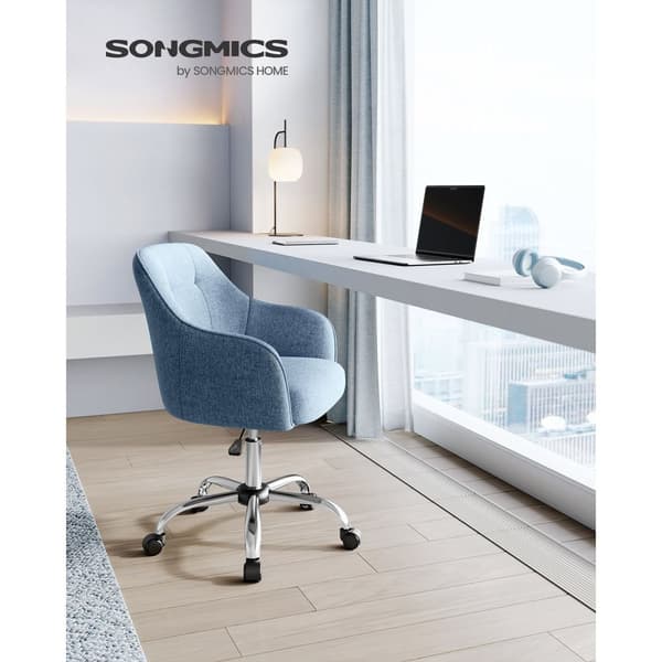 Rootz drejestol - Blå - Stålstel - Skumpolstring - Bomuldslinnedblanding - PU-hjul - Ergonomisk design - Justerbar højde - Letvægts - 69 cm x 65 cm x