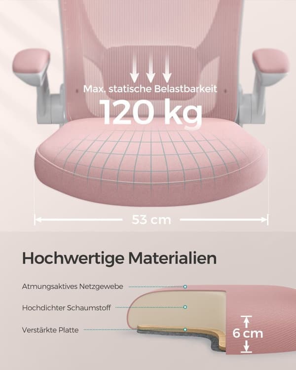 Rootz Pastel Pink Ergonomic Office Stol - Drejestol - Justerbar skrivebordsstol - Plast, Skum, Nylon, Stål - 64cm x 64cm x (99-107)cm - 46-54cm Sædehø