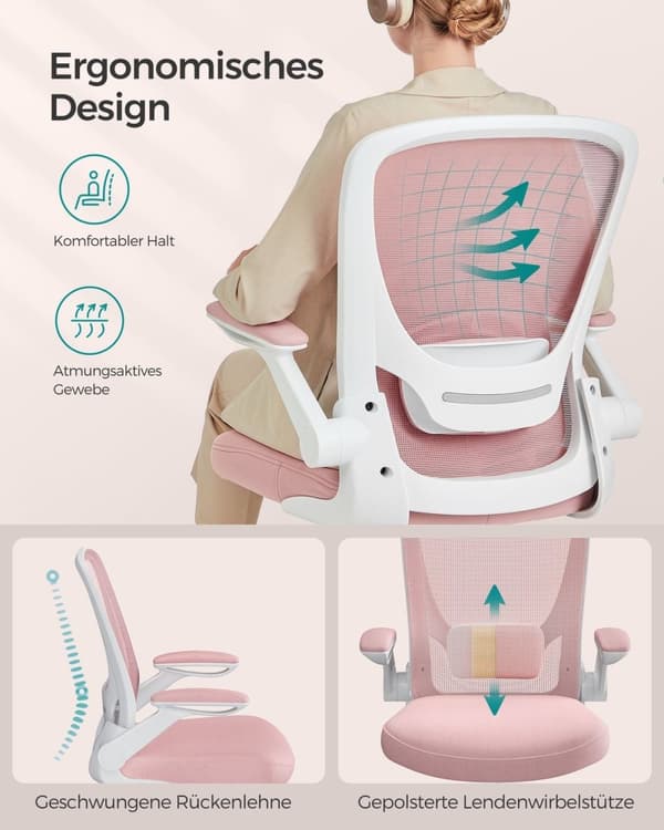 Rootz Pastel Pink Ergonomic Office Stol - Drejestol - Justerbar skrivebordsstol - Plast, Skum, Nylon, Stål - 64cm x 64cm x (99-107)cm - 46-54cm Sædehø