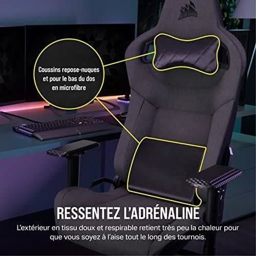 Gaming Stol - CORSAIR - T3 RUSH Tyget (2023) - Mjuk Tyg - Avtagbar Kudde - Höjdjusterbar