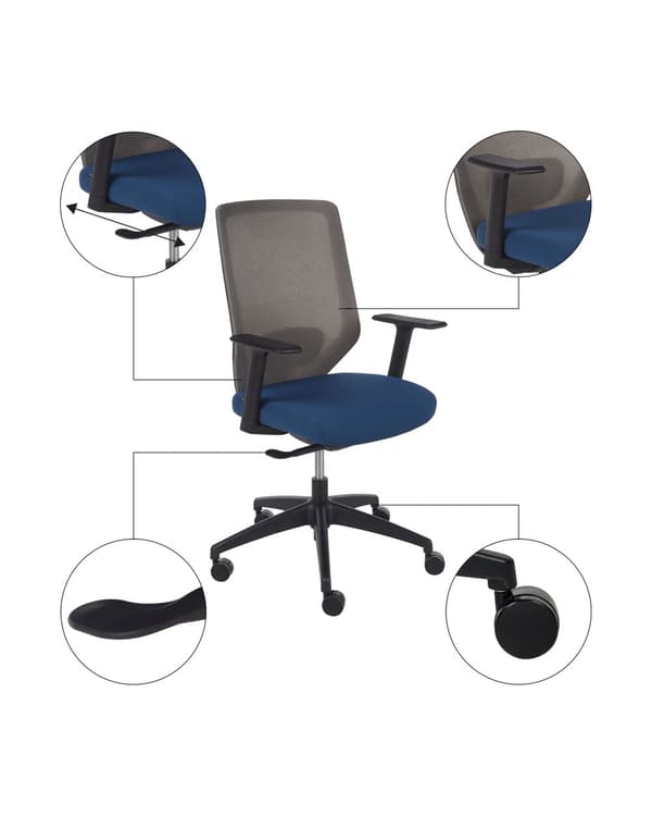 Kontorsstol Blå Tyg Mesh Klädsel Svängbar Skrivbord Dator Justerbar Sits Lutande Ryggstöd