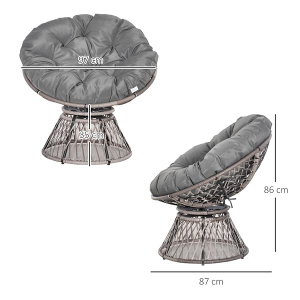 Rootz Papasan -tuoli - Pajutuoli - Rottinkituoli - 360 asteen kierto - Irrotettava pehmuste - Galvanoitu teräsrunko - L87 x S97 x K86 cm