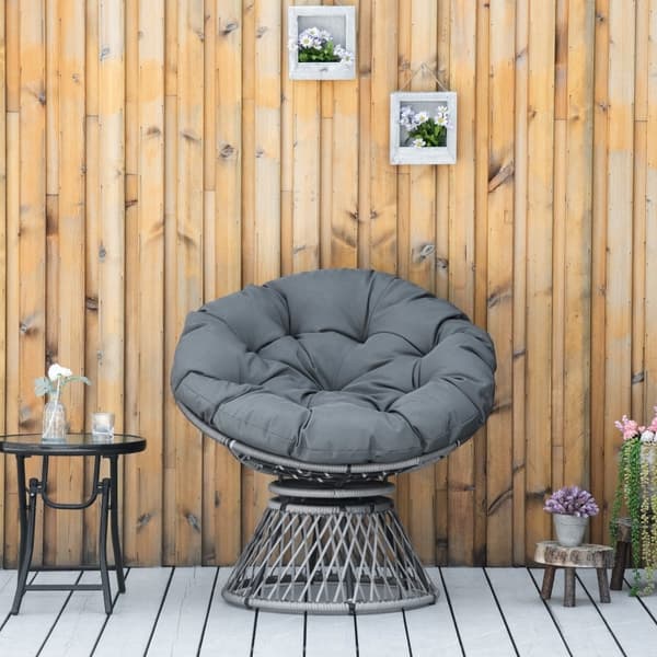 Rootz Papasan -tuoli - Pajutuoli - Rottinkituoli - 360 asteen kierto - Irrotettava pehmuste - Galvanoitu teräsrunko - L87 x S97 x K86 cm