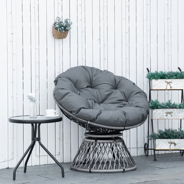Rootz Papasan -tuoli - Pajutuoli - Rottinkituoli - 360 asteen kierto - Irrotettava pehmuste - Galvanoitu teräsrunko - L87 x S97 x K86 cm