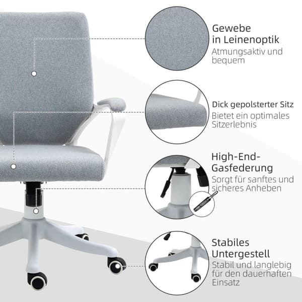 Rootz Vinsetto Kontorstol - Ergonomisk skrivebordsstol - Justerbart kontorsæde - Højdejusterbar - Åndbart stof - Vippefunktion - 62W x 69D x 92-100H c