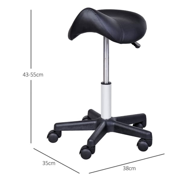 Rootz rullestol - Sadelformet sæde - Højdejusterbar - Ergonomisk design - 360° drejelig - Imiteret læder - 35cm x 38cm x 43-55cm - Sort