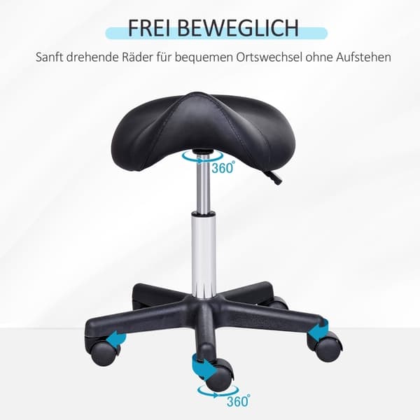 Rootz rullestol - Sadelformet sæde - Højdejusterbar - Ergonomisk design - 360° drejelig - Imiteret læder - 35cm x 38cm x 43-55cm - Sort