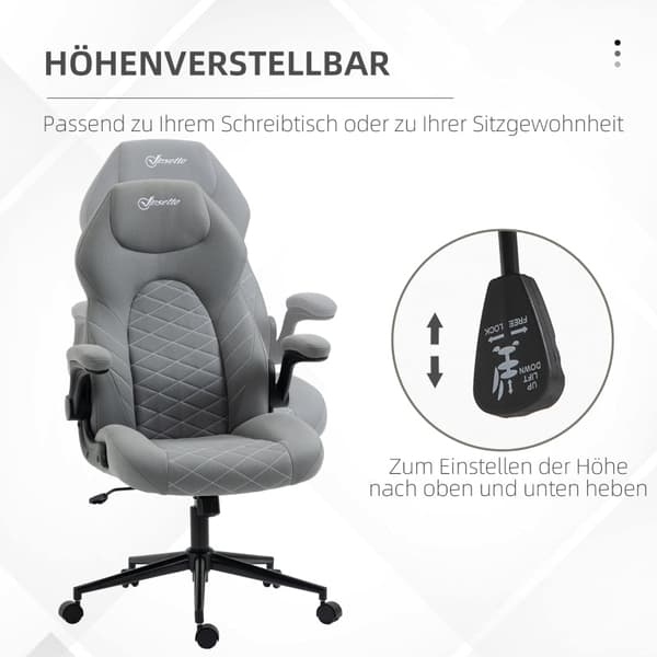 Rootz Vinsetto Kontorsstol - Ergonomisk skrivbordsstol - Justerbar höjdstol - Vippfunktion - Uppfällbara armstöd - 65,5 cm x 69,5 cm x 112-122 cm