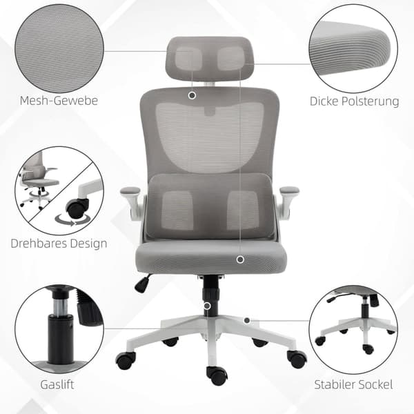 Rootz Vinsetto Kontorsstol - Ergonomisk skrivbordsstol - Justerbar datorstol - Ultimate Comfort - Svankstöd - Lutande ryggstöd - 60cm x 59cm x 114-122