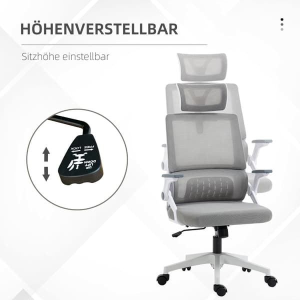 Rootz Vinsetto Kontorstol - Skrivebordsstol - Ergonomisk stol - Ultimativ komfort - Justerbar højde - Lændestøtte - 58cm x 61cm x 102-119cm