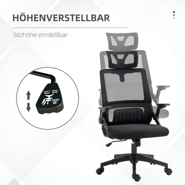 Rootz Vinsetto -toimistotuoli - Ergonominen tuoli - Säädettävä tuoli - Ristiselän tuki - Kallistustoiminto - 58cm x 61cm x 102-119cm
