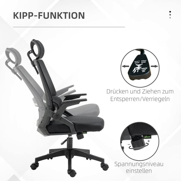 Rootz Vinsetto -toimistotuoli - Ergonominen tuoli - Säädettävä tuoli - Ristiselän tuki - Kallistustoiminto - 58cm x 61cm x 102-119cm