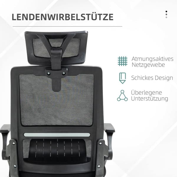 Rootz Vinsetto -toimistotuoli - Ergonominen tuoli - Säädettävä tuoli - Ristiselän tuki - Kallistustoiminto - 58cm x 61cm x 102-119cm