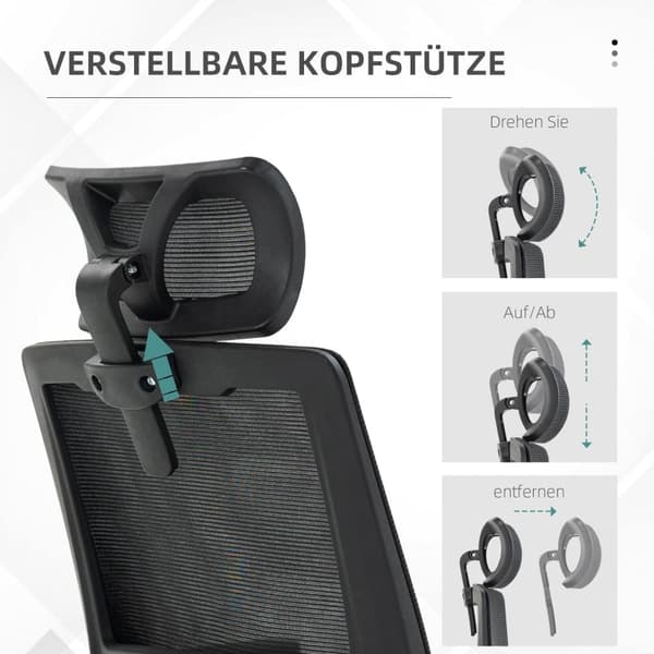 Rootz Vinsetto -toimistotuoli - Ergonominen tuoli - Säädettävä tuoli - Ristiselän tuki - Kallistustoiminto - 58cm x 61cm x 102-119cm