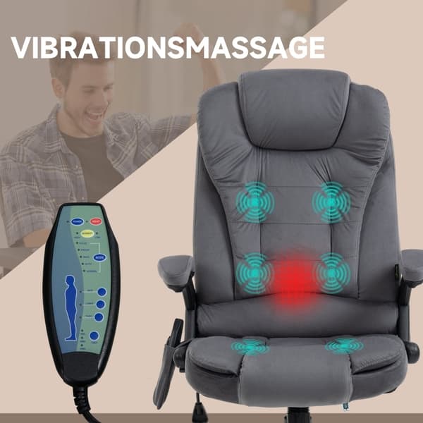 Rootz Vinsetto kontorstol med massage- og varmefunktion - Ergonomisk stol - Højdejusterbar stol - 6 vibrationsmassagepunkter - Nem mobilitet - Justerb