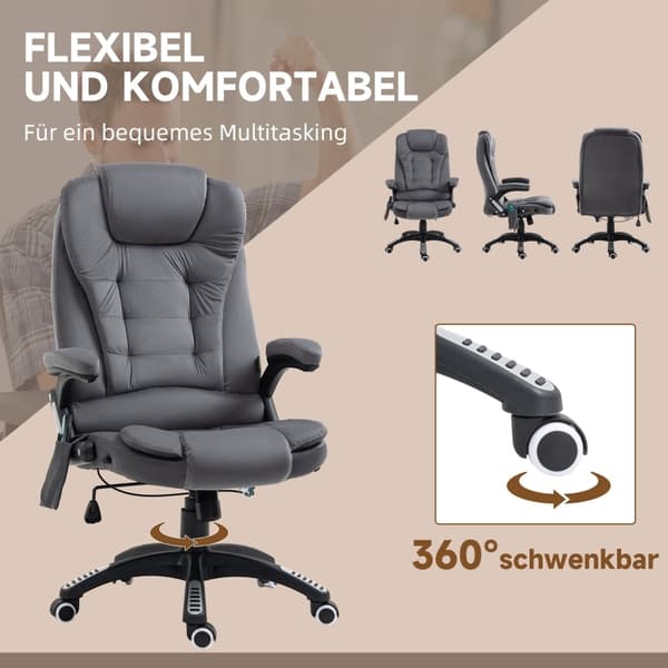 Rootz Vinsetto kontorstol med massage- og varmefunktion - Ergonomisk stol - Højdejusterbar stol - 6 vibrationsmassagepunkter - Nem mobilitet - Justerb