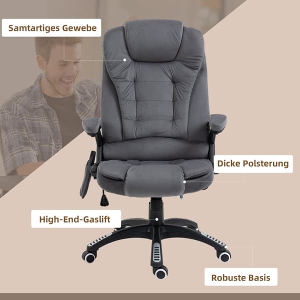 Rootz Vinsetto kontorstol med massage- og varmefunktion - Ergonomisk stol - Højdejusterbar stol - 6 vibrationsmassagepunkter - Nem mobilitet - Justerb