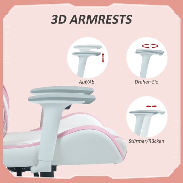 Rootz Gaming Chair Racing Design - Ergonominen pelituoli - Korkeussäädettävä tuoli - Keinonahka - 67W x 60D x 120-128K cm - Pinkki/Valkoinen