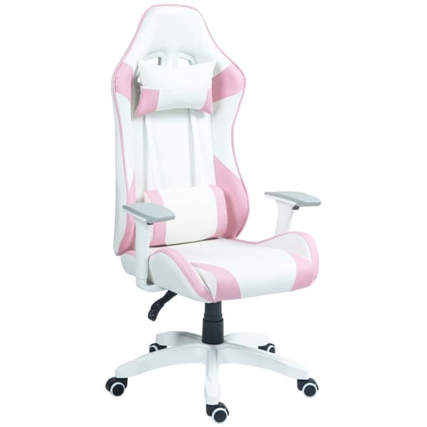 Rootz Gaming Chair Racing Design - Ergonominen pelituoli - Korkeussäädettävä tuoli - Keinonahka - 67W x 60D x 120-128K cm - Pinkki/Valkoinen