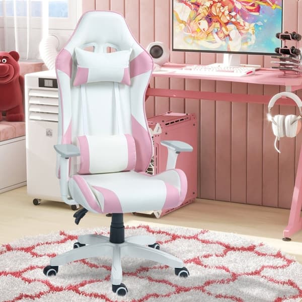 Rootz Gaming Chair Racing Design - Ergonominen pelituoli - Korkeussäädettävä tuoli - Keinonahka - 67W x 60D x 120-128K cm - Pinkki/Valkoinen