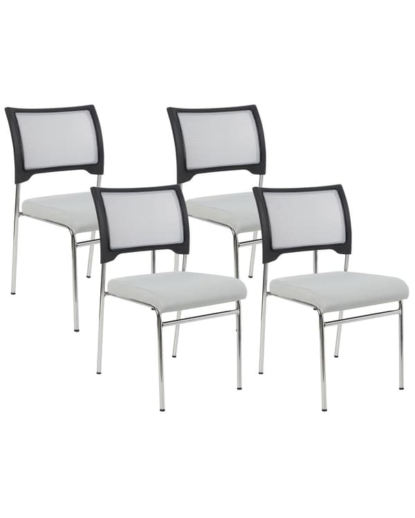 Sæt med 4 stole Grå armløse benkapper Jernben Stabelbare konferencestole Moderne skandinavisk design Spisebordsstole