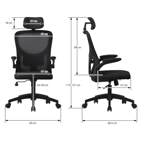 Ergonomisk kontorstol i sort mesh-stof med justerbar nakkestøtte og hjul ML-design