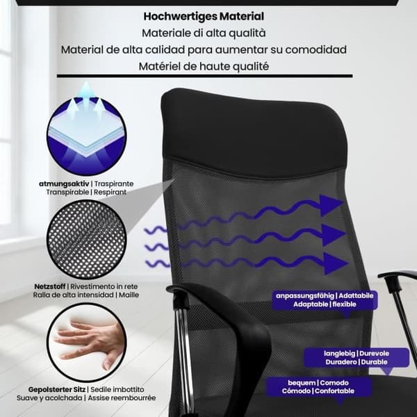 Kontorsstol - CLP - Washington - Ergonomisk - Höjdjusterbar - Svart
