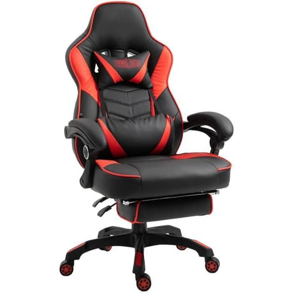 Tilos Gaming - Kontorsstol i konstläder med teleskopiskt fotstöd, Svart - Röd