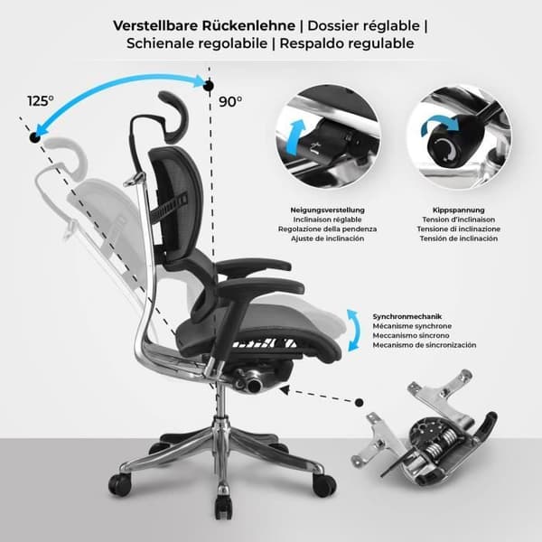 Norfolk ergonomisk kontorsstol med ryggstöd och justerbart nackstöd, grå