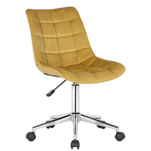 Kontorsstol - CLP - Medford Yellow Velvet - Quiltad vadderad sits - Justerbar i höjdled