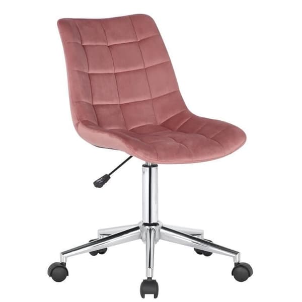 Kontorsstol - CLP - Medford Velvet - Vadderad vadderad sits - Kromad metallbas - Rosa